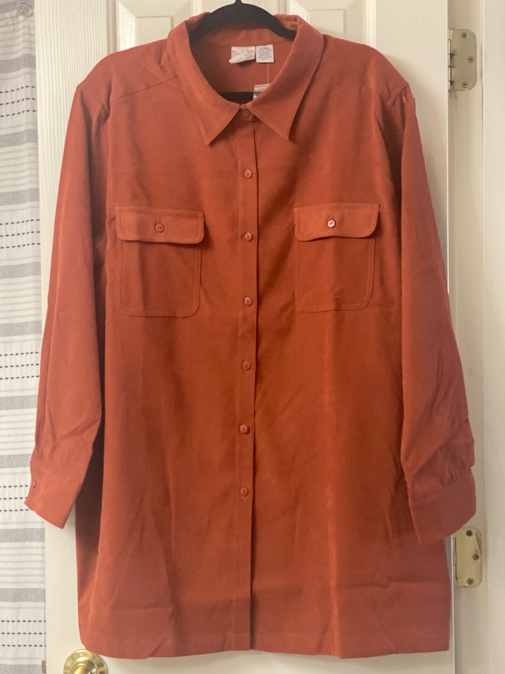 Roaman’s Faux Suede Long-Sleeve Button-Up Shirt Jacket in Rust Size 2X